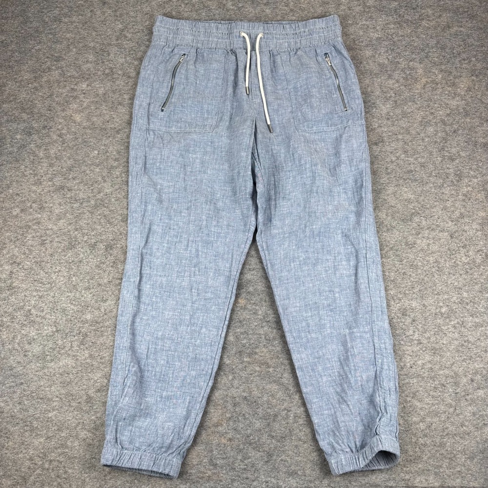 Athleta Cabo Linen Jogger Pant Elastic Waist Pockets Blue 530642 Womens 12